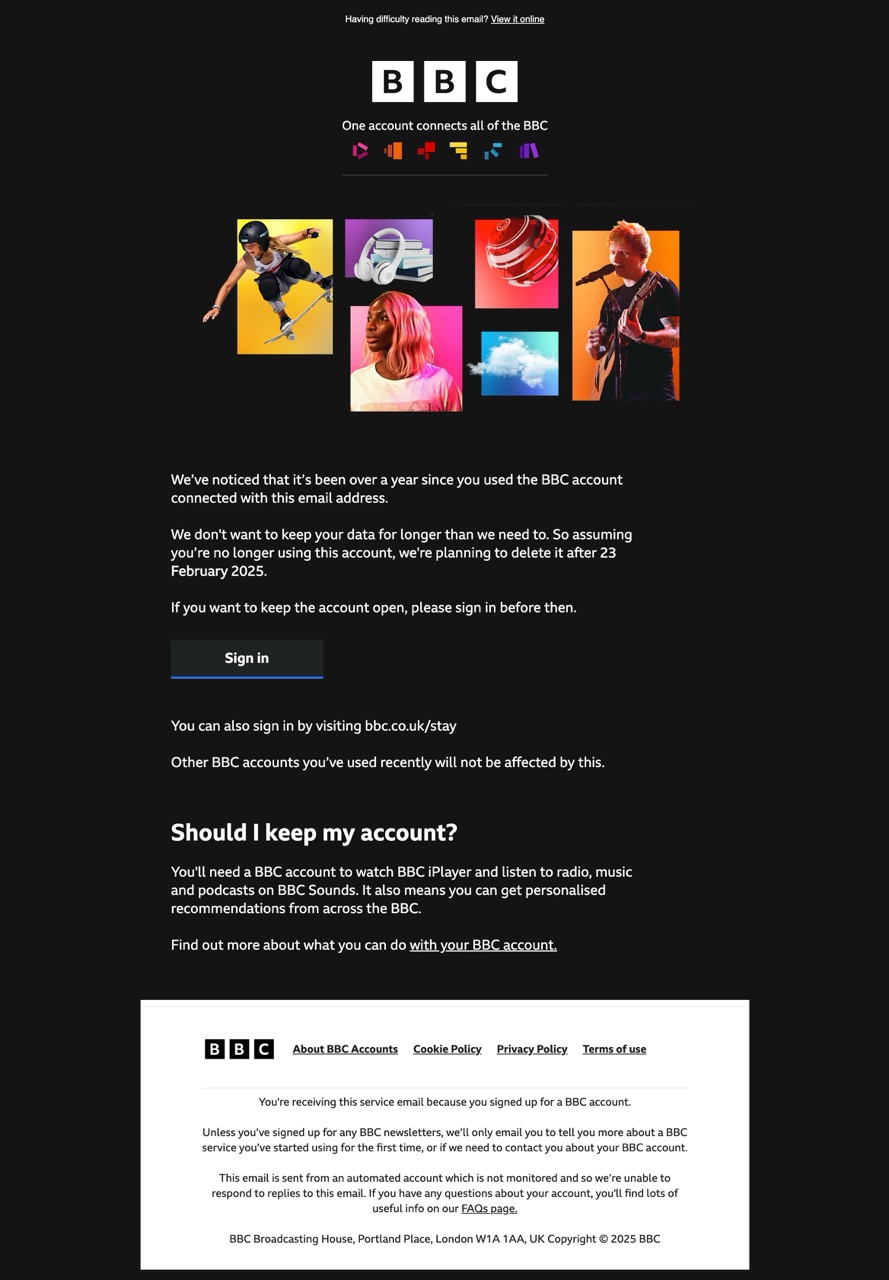 Image of account deletion email