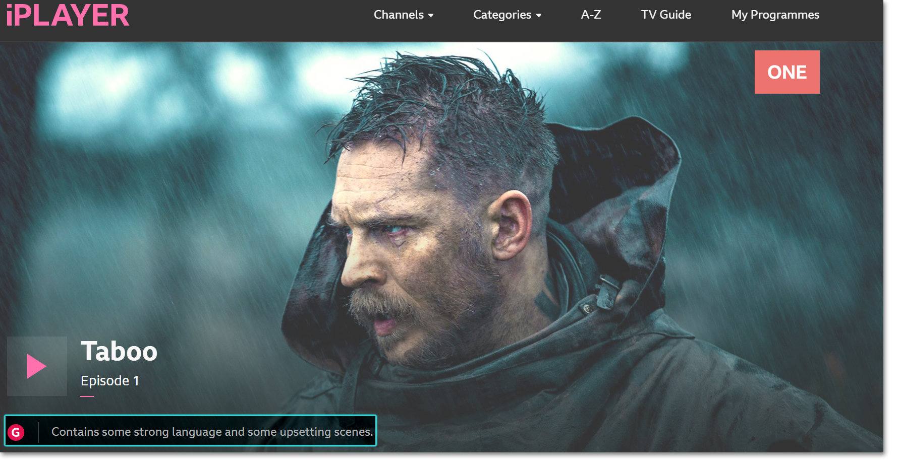 Image of a programme on the iPlayer website with the parental guidance label highlighted at the bottom