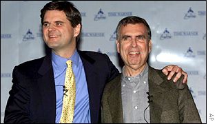 AOL's Steve Case and Time Warner's Gerald Levin announce merger plans