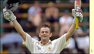 But Gilchrist recovers to acknowledge the applause from the crowd