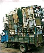 The waste is separating into aluminium, steel, copper, plastic and circuit boards, BBC