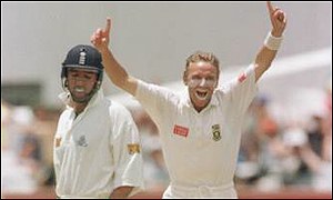 Donald removes England's Graham Thorpe, one of five first-innings scalps