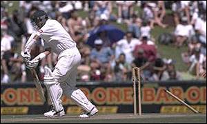 Mark Waugh is clean bowled by Donald, who dismissed him on nine other occasions