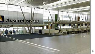 Empty Ansett desks in terminal