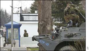 Tanks outside the US embassy, Skopje