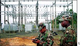 Soldiers guarding electricity plant