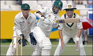 South African batsman Ashwell Prince plays a straight drive