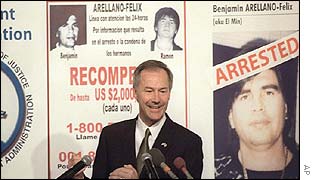 US Drug Enforcement Administrator Asa Hutchinson explains the arrest of drug trafficker Benjamin Arellano Felix 