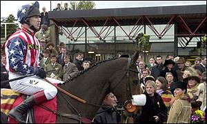 Flagship Uberalles and jockey Richard Johnson before the Queen Mother Champion Chase
