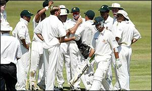 South Africa celebrate Ricky Ponting's run-out