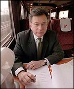Stephen Byers on Virgin Train before becoming transport secretary