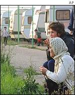 Kurdish would-be immigrants in the Palese shelter camp near Bari