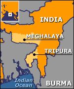 Map of Tripura and Meghalaya states