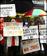 Andersen employees protesting