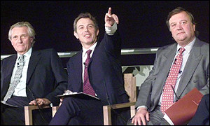 Michael Heseltine, Tony Blair and Kenneth Clarke at the launch of Britain in Europe