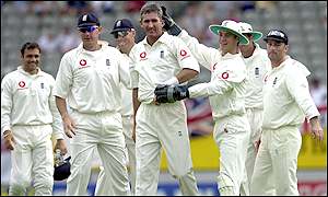 England bowler Andy Caddick has blown New Zealand's top order away