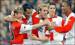 Ivan Cordoba's own goal led to mad celebrations from the Feyenoord players