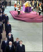 Tony Blair and other political leaders inside Westminster Hall