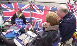 Queen Mother fans camping outside Westminster Abbey