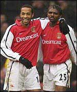 Thierry Henry and Nwankwo Kanu celebrate victory at Watford