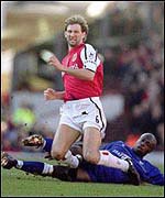 Captain Tony Adams was on target as he returned from injury 