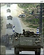 Israeli armoured personnel carriers near Ramallah