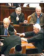 Ariel Sharon with some of his ministers in the Knesset