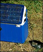 Solar-powered coolbox and light