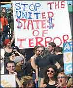 A demonstration in Berlin against the visit of President Bush on Wednesday