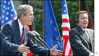 President Bush and Chancellor Schroeder hold a joint news conference after talks in Berlin