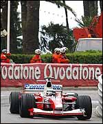Allan McNish rounds Massenet corner in his Toyota