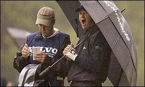 Retief Goosen in the rain at Wentworth
