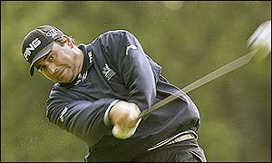 Argentina's Angel Cabrera tees off during his second round