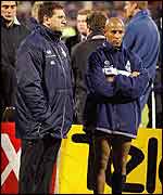 Gregan (rt) and ACT coach David Nucifora reflect on defeat