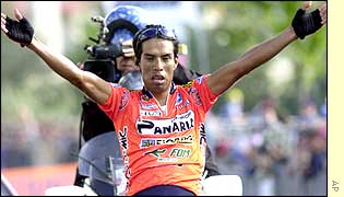 Mexico's Julio Perez Cuapio crosses the line for a stage win