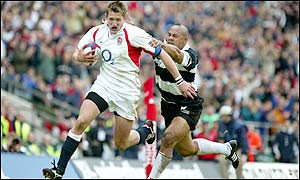 James Forrester puts his foot down on his way to a delightful first try