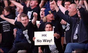 Wimbledon supporters campaign against the proposed move at a game at Selhurst Park last season