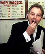 Tony Blair enjoys fish and chips