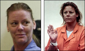 Aileen Wuornos in 2001 and 1991 (pictures from AP)
