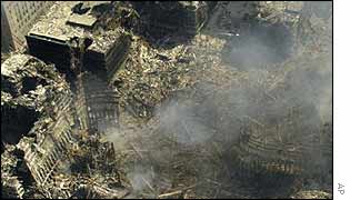 Aerial view of WTC site on 17 September