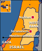 Map of Israel showing the West Bank and Nablus