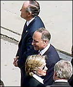 Former Mayor Rudolph Giuliani (top) joined New York Senators Charles Schumer and Hillary Clinton at the ceremony