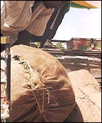 Bags full of khat are unloaded