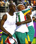 Players celebrate after beating France 1-0