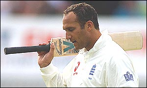Mark Butcher is dismissed six runs short of his fifth Test century