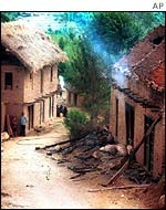 Scene after end May battle in village of Khara, western Nepal