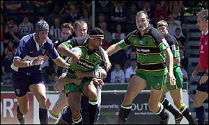 Andrew Blowers scores two tries for Northampton 