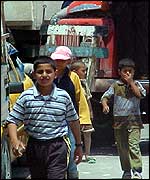 Palestinian boys near the checkpoint