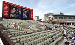Empty stands at Edgbaston at the second Test between England and Sri Lanka as fans stay away to watch the football 