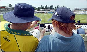 Spectators watch the England v Sweden World Cup match before start of play in the the fourth day